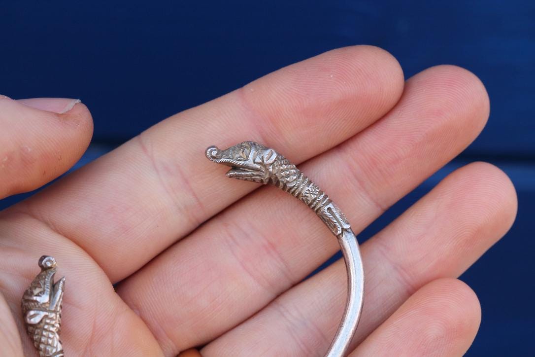 Antique Sterling Silver Makara Mythical Creature Bangle