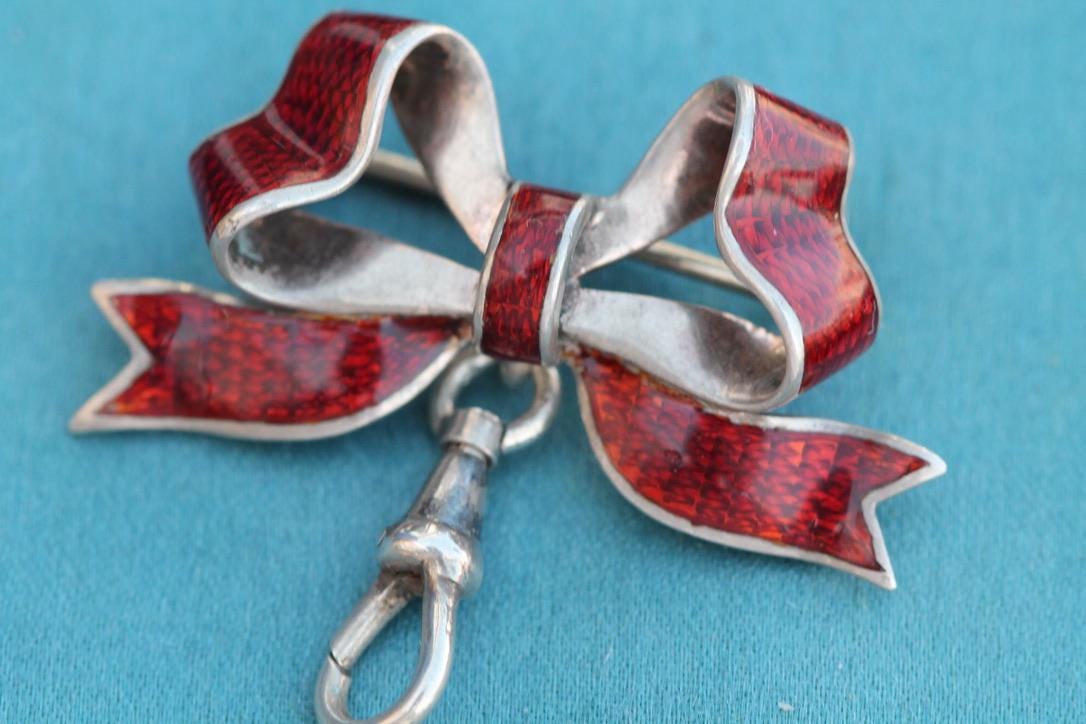 Antique Silver Enamel Bow Brooch, 1880
