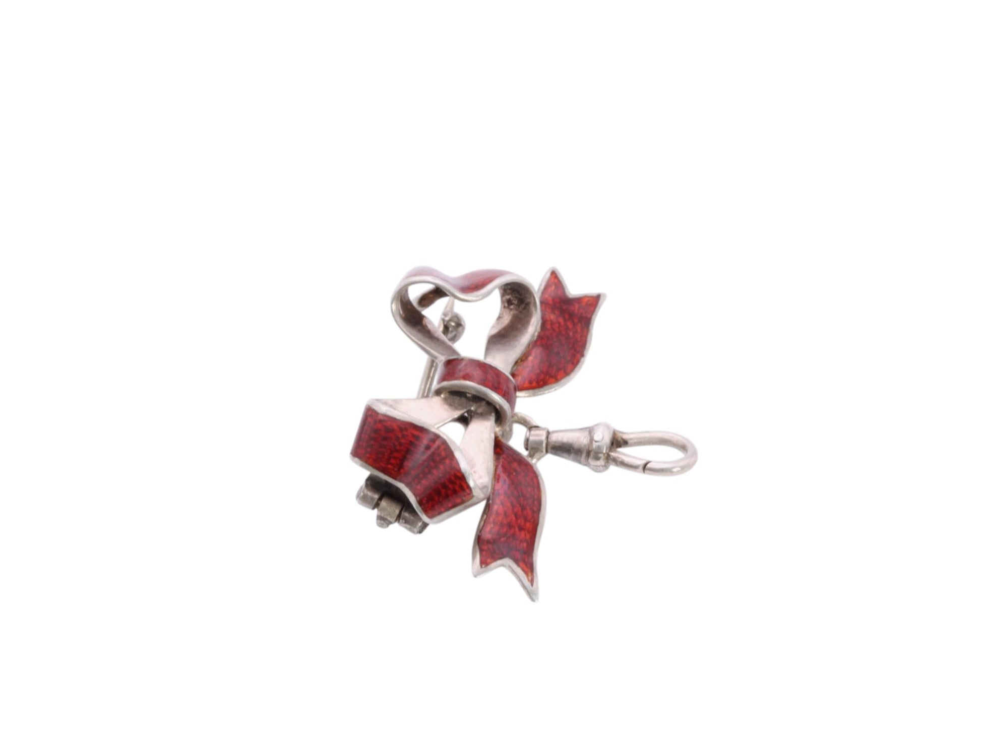 Antique-Silver-Enamel-Bow-Brooch,-1880