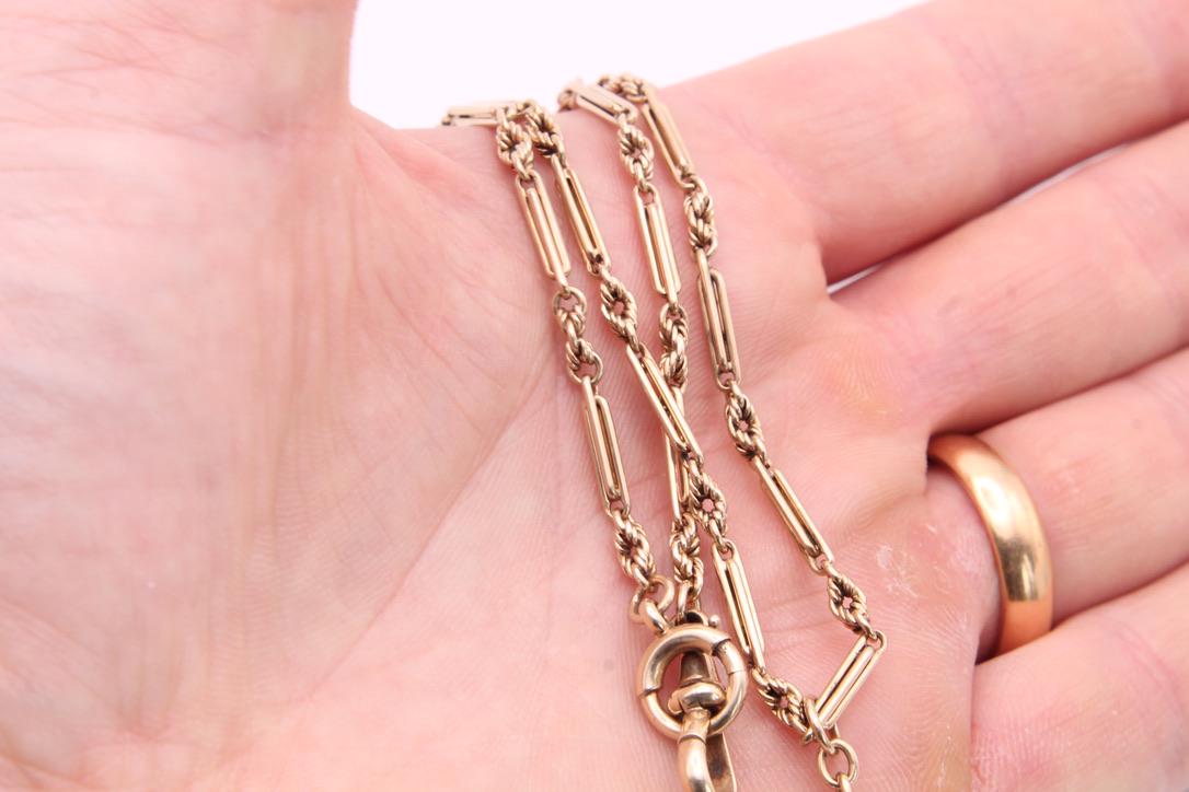 Antique 9ct Gold Lovers Knot & Fetter Link Albert Chain Necklace, 13.75"