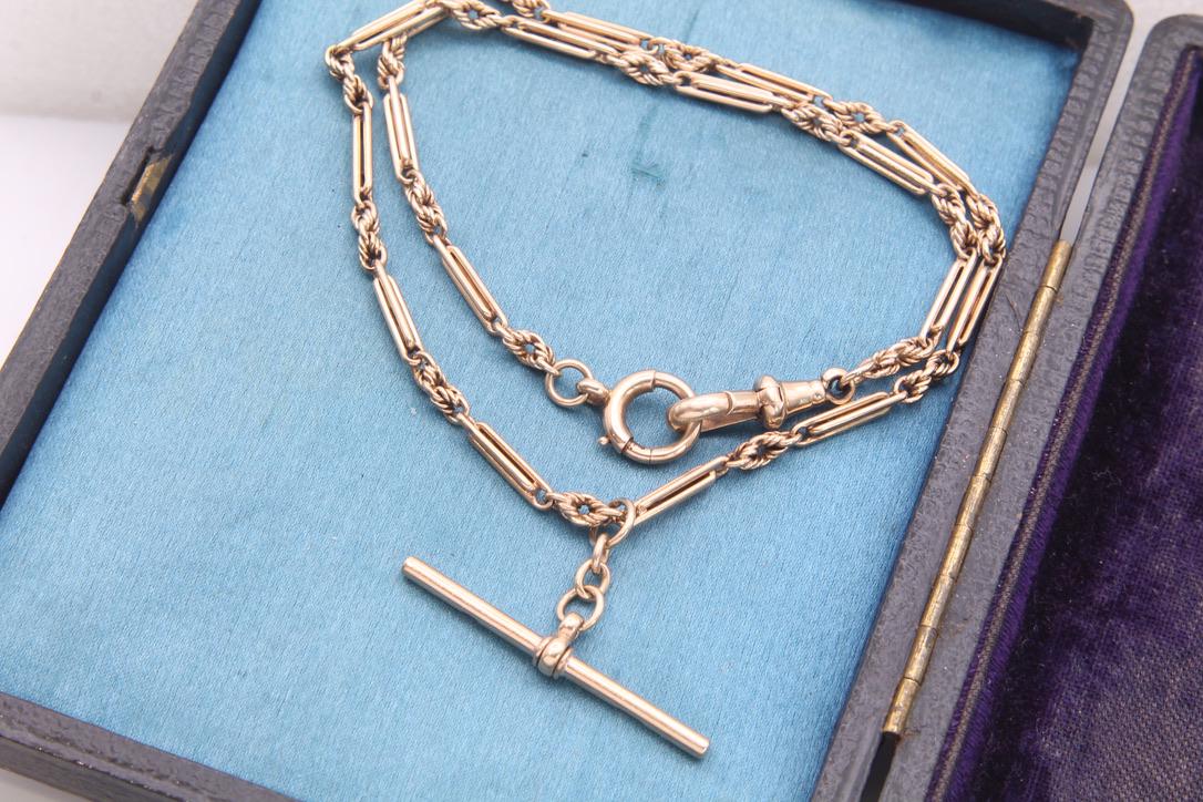 Antique 9ct Gold Lovers Knot & Fetter Link Albert Chain Necklace, 13.75"