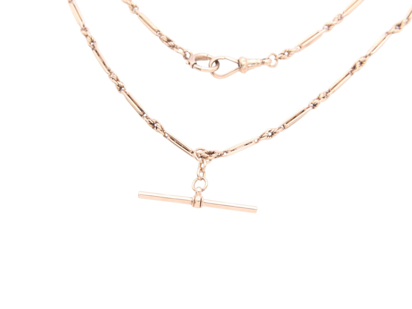 Antique 9ct Gold Lovers Knot & Fetter Link Albert Chain Necklace, 13.75"