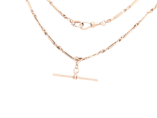 Antique 9ct Gold Lovers Knot & Fetter Link Albert Chain Necklace, 13.75"