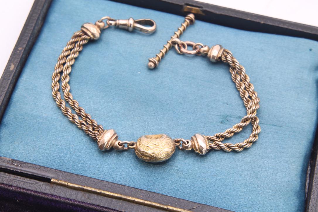 Antique 9ct Gold Birds Nest Albertina Bracelet, 7"