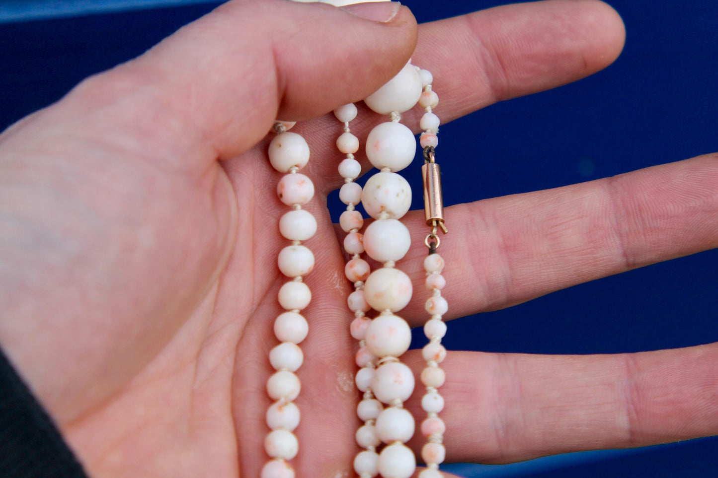 Antique 9ct Gold Angel Skin Coral Beaded Necklace, 23.5"