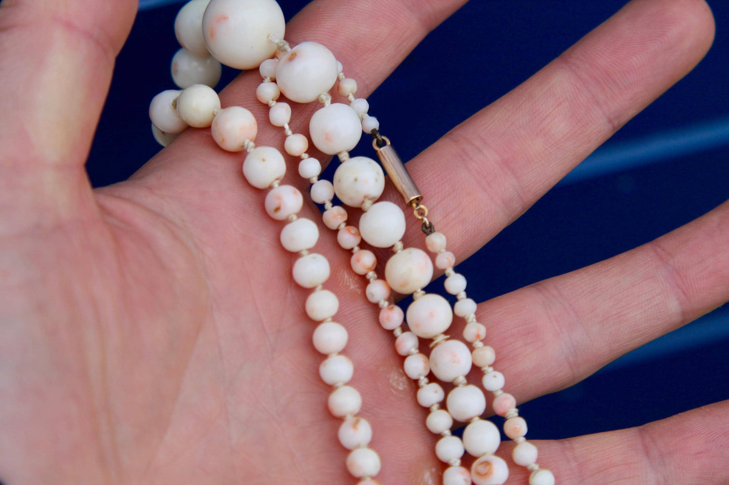 Antique 9ct Gold Angel Skin Coral Beaded Necklace, 23.5"