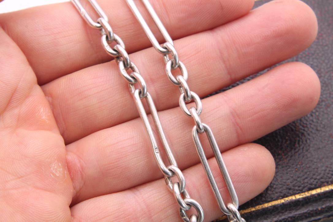 Antique Sterling Silver Trombone Link Necklace Chain, 14.25"