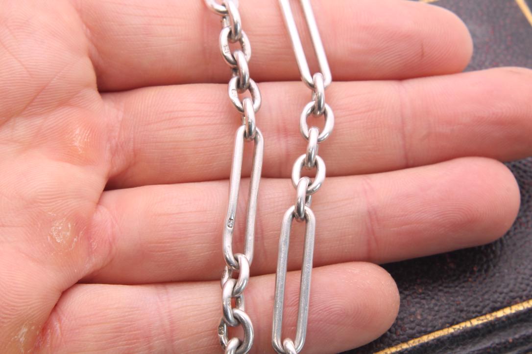 Antique Sterling Silver Trombone Link Necklace Chain, 14.25"