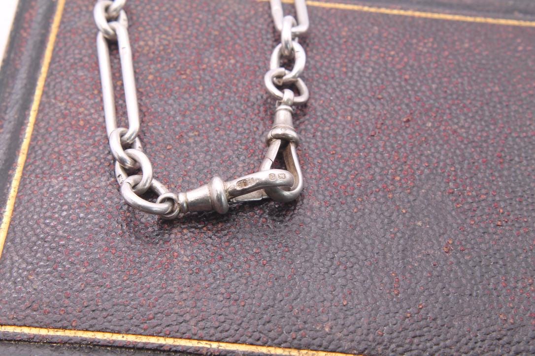 Antique Sterling Silver Trombone Link Necklace Chain, 14.25"