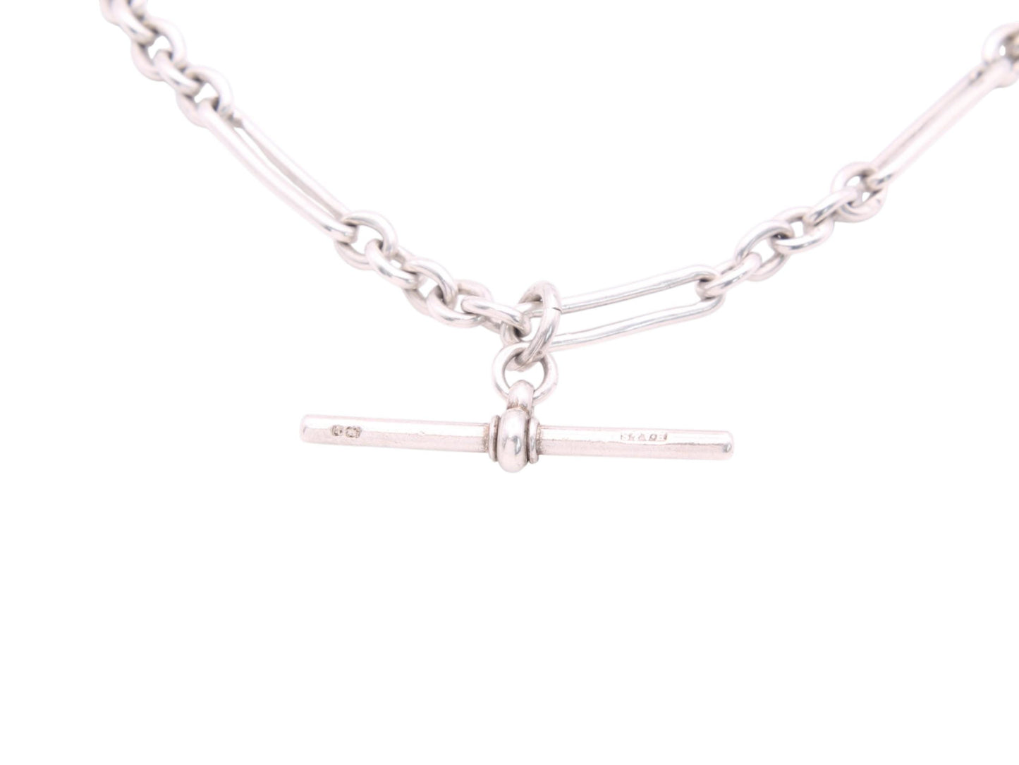 Antique-Sterling-Silver-Trombone-Link-Necklace-Chain,-14.25"