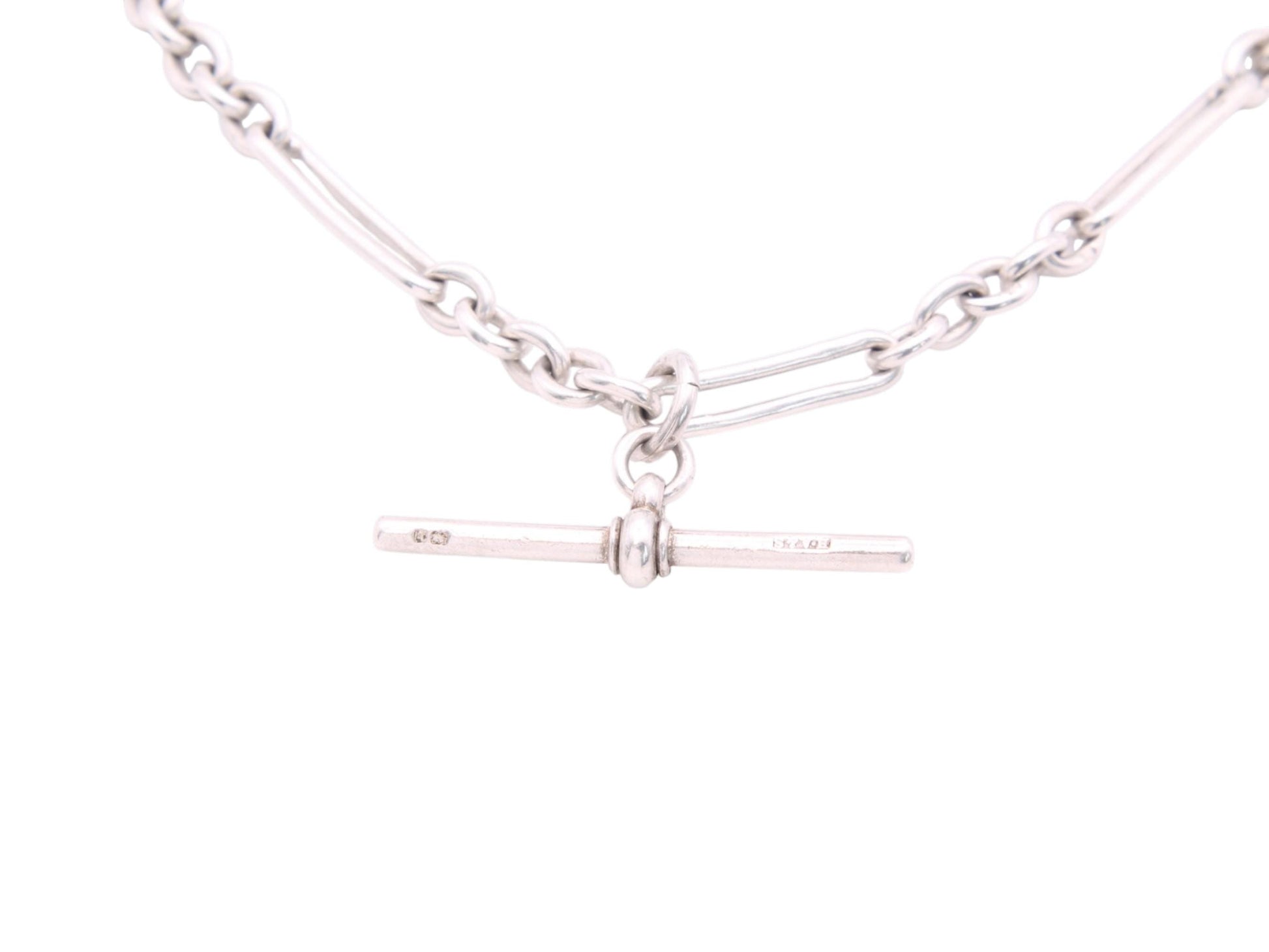 Antique-Sterling-Silver-Trombone-Link-Necklace-Chain,-14.25"
