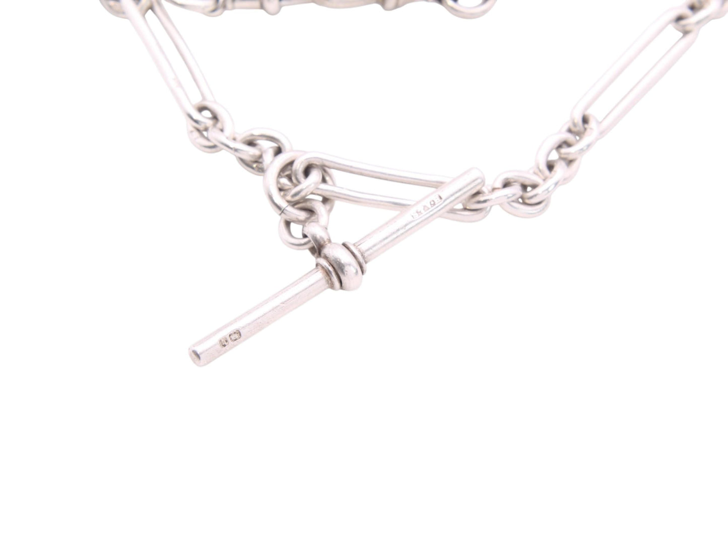 Antique Sterling Silver Trombone Link Necklace Chain, 14.25"