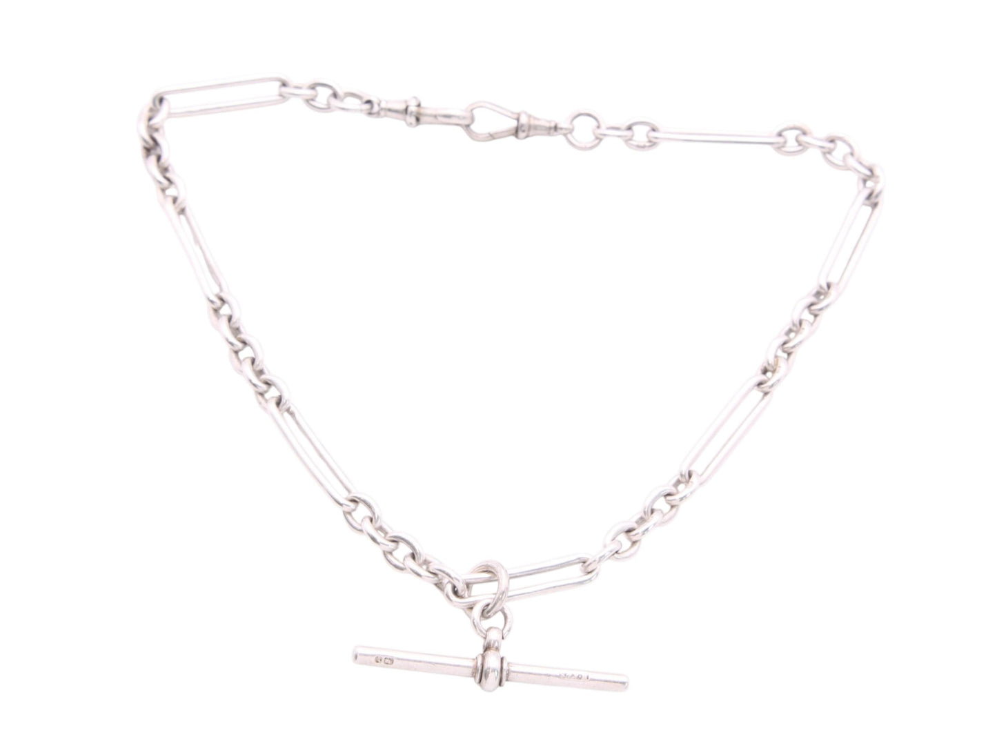 Antique Sterling Silver Trombone Link Necklace Chain, 14.25"