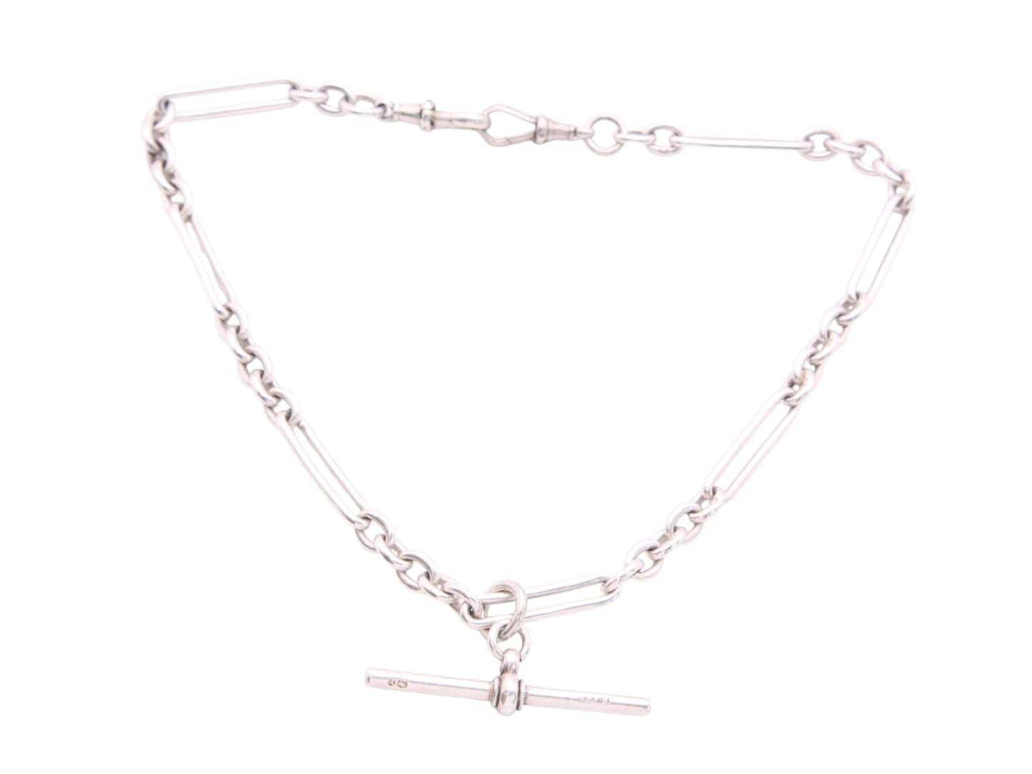 Antique Sterling Silver Trombone Link Necklace Chain, 14.25"