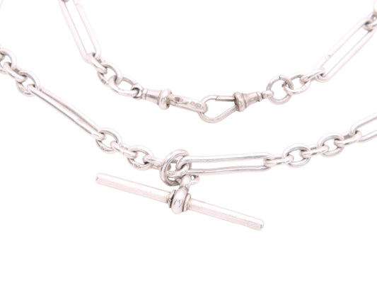 Antique Sterling Silver Trombone Link Necklace Chain, 14.25"