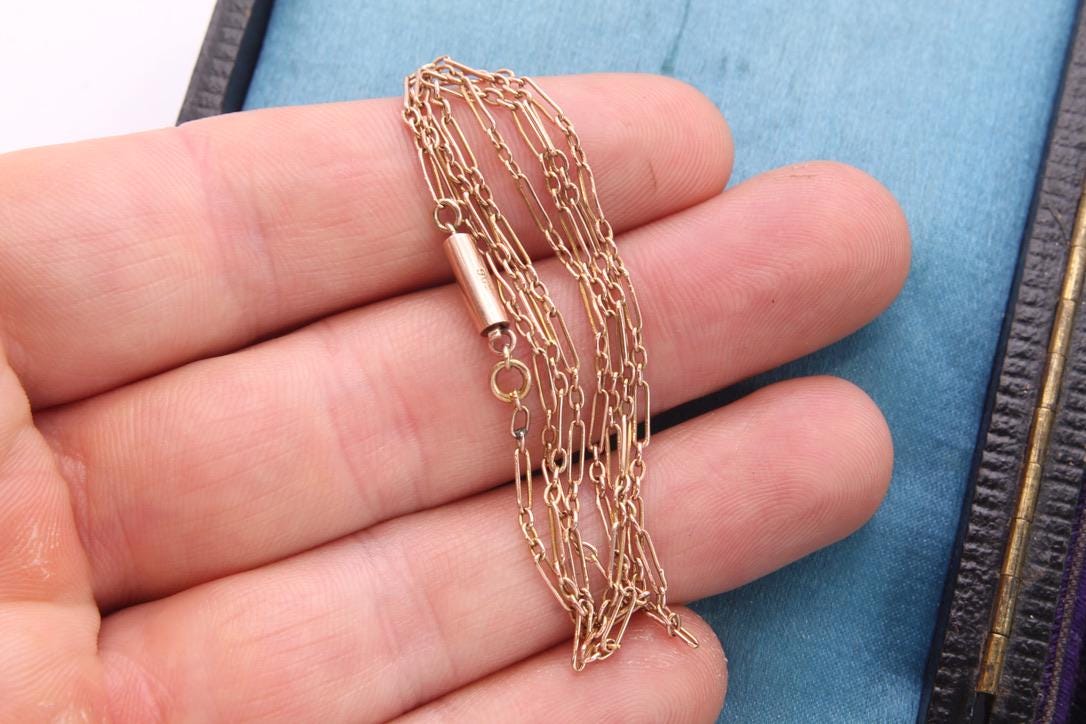 Antique-9ct-Gold-Trombone-Link-Necklace,-19.75"