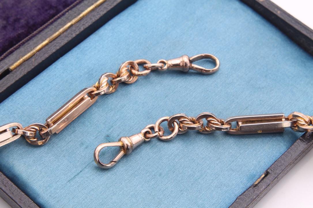 Antique 9ct Gold Lovers Knot & Fetter Link Necklace Albert Chain, 17.25"