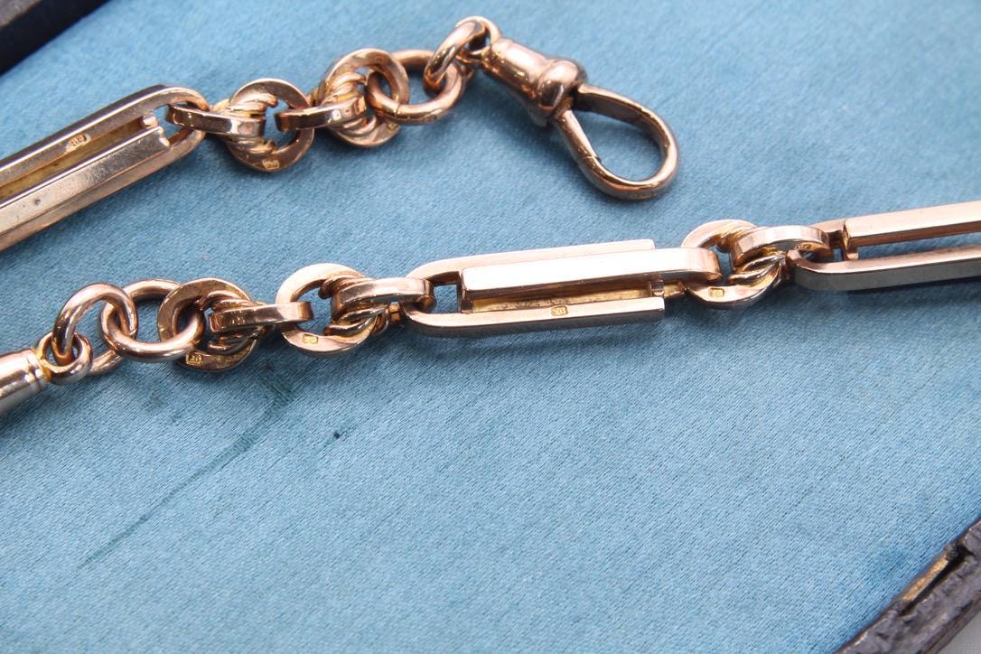 Antique 9ct Gold Lovers Knot & Fetter Link Necklace Albert Chain, 17.25"