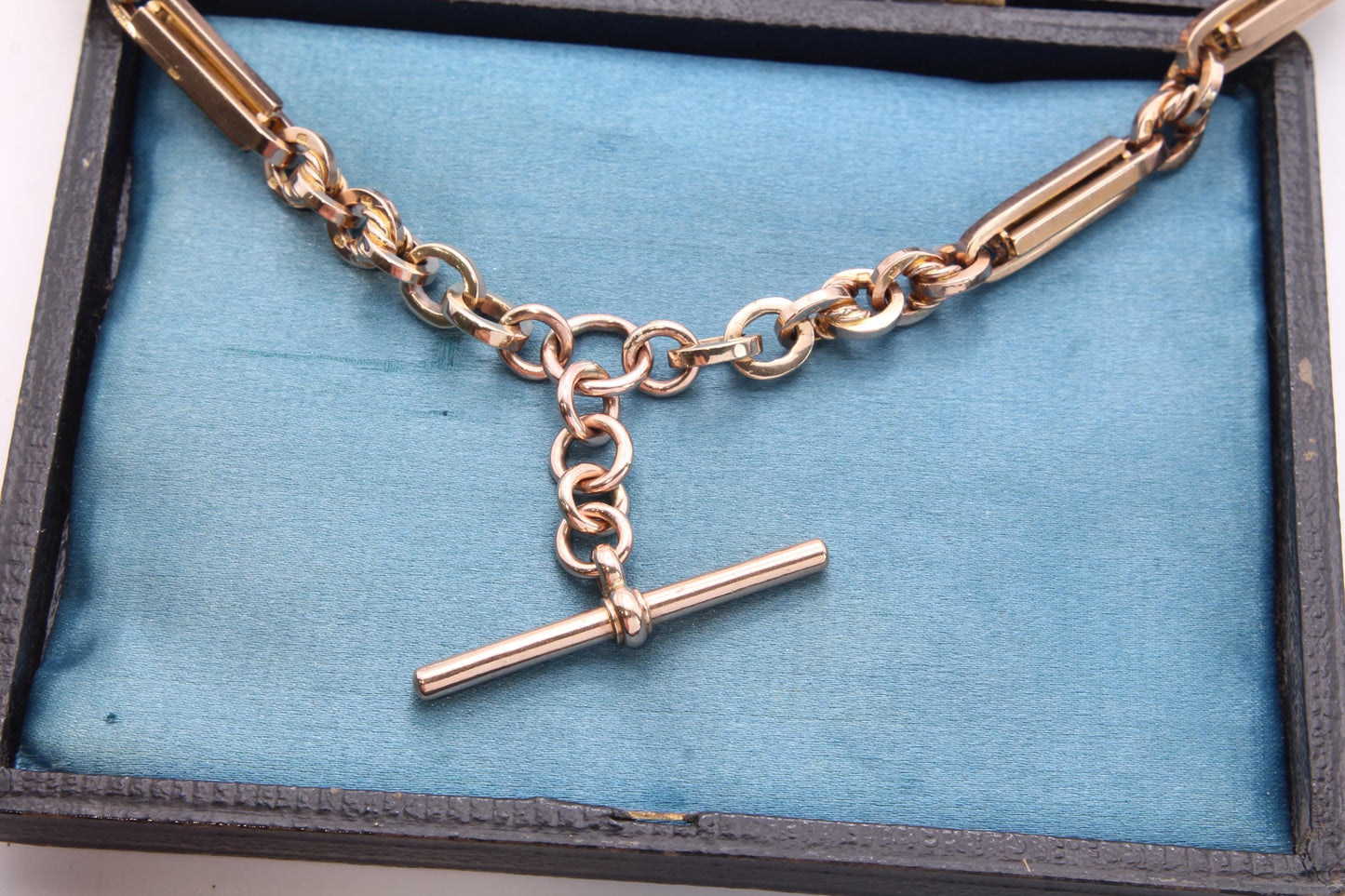 Antique 9ct Gold Lovers Knot & Fetter Link Necklace Albert Chain, 17.25"