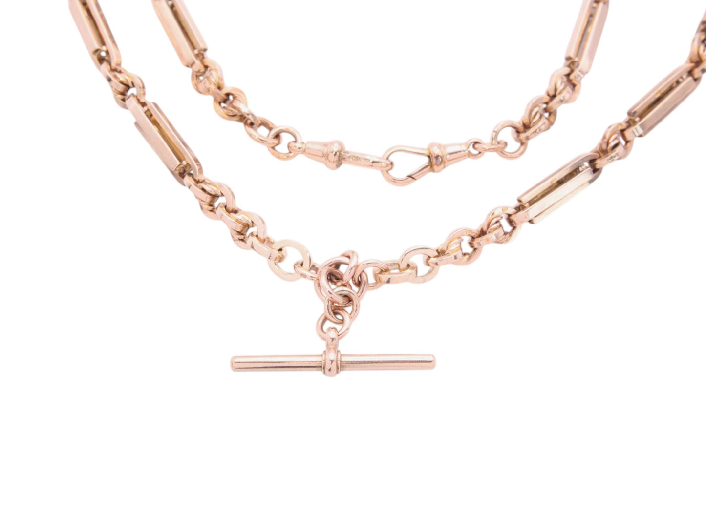 Antique 9ct Gold Lovers Knot & Fetter Link Necklace Albert Chain, 17.25"