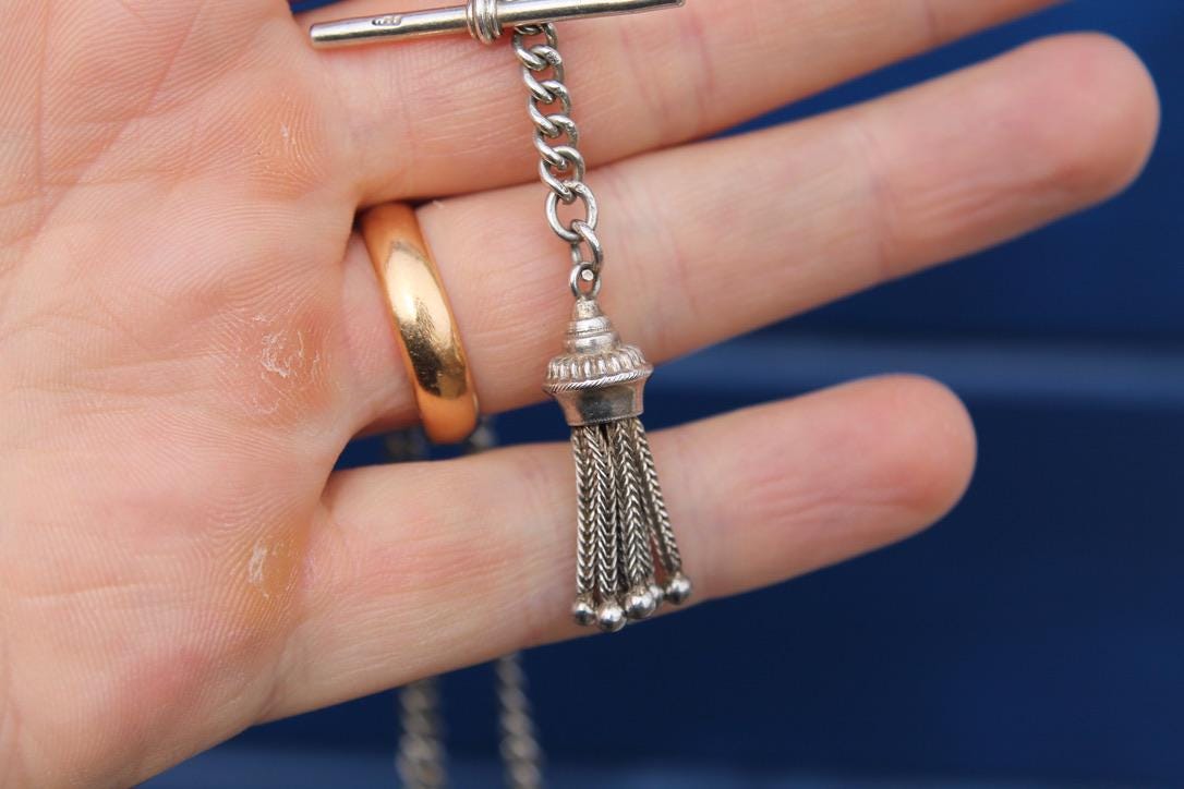 Antique Sterling Silver Tassel Pendant Chain Necklace, 13.75"