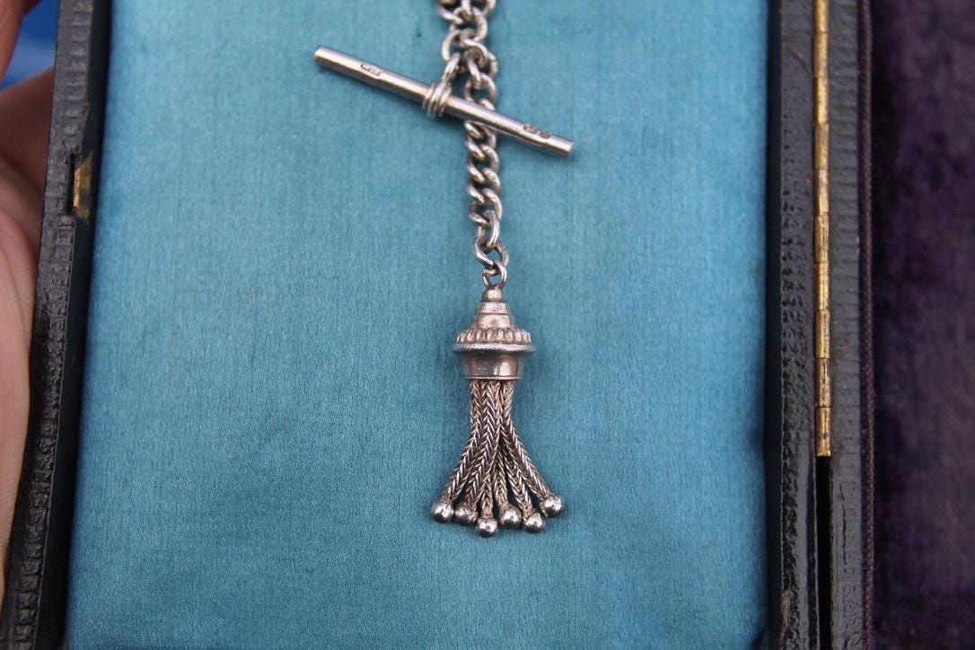 Antique Sterling Silver Tassel Pendant Chain Necklace, 13.75"
