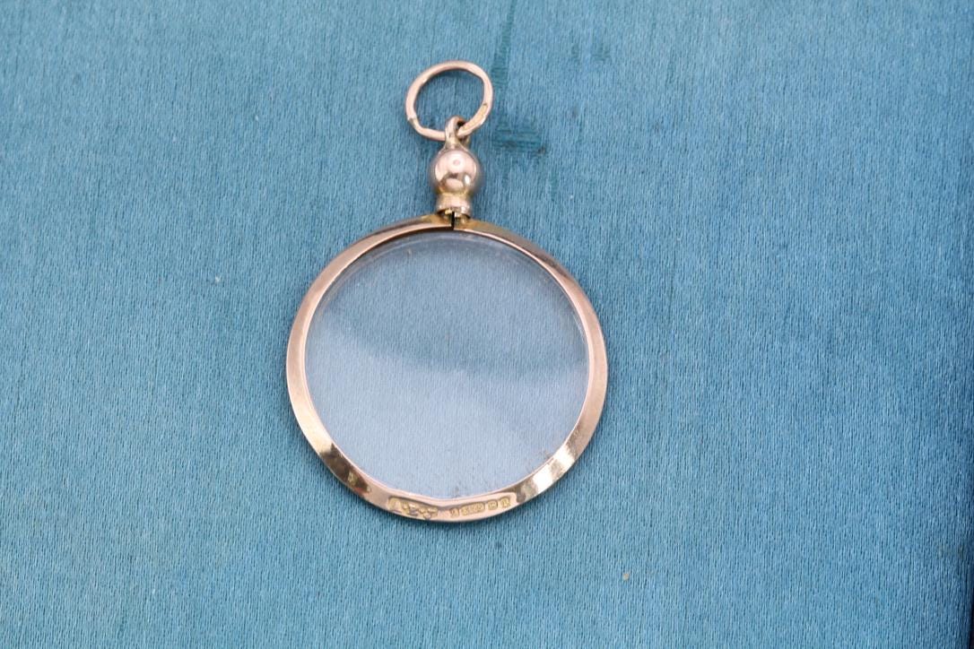 Antique 9ct Gold Glass Locket Pendant, 1914