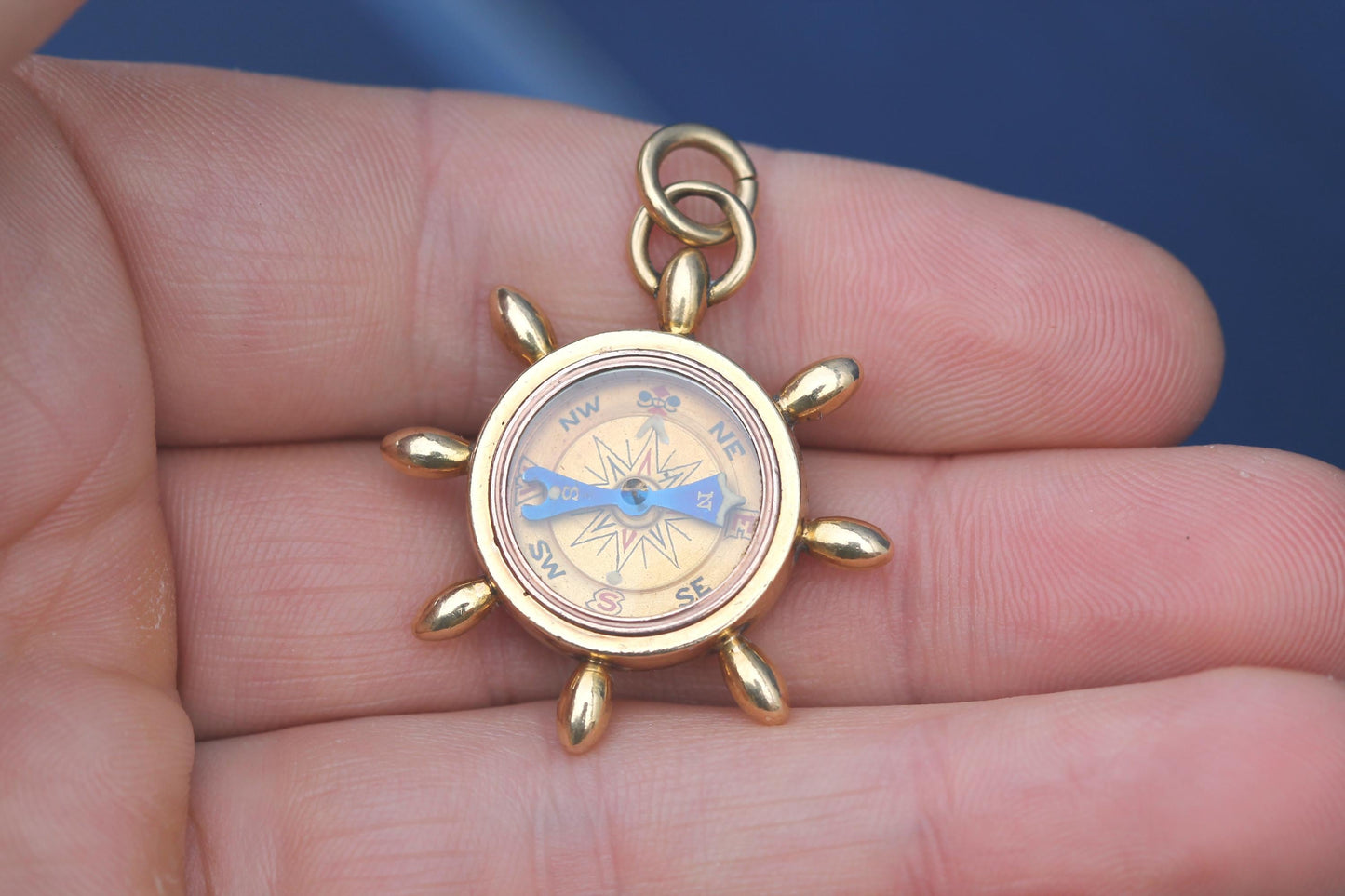 Antique 18ct Gold Ship’s Wheel Compass Pendant, c.1900