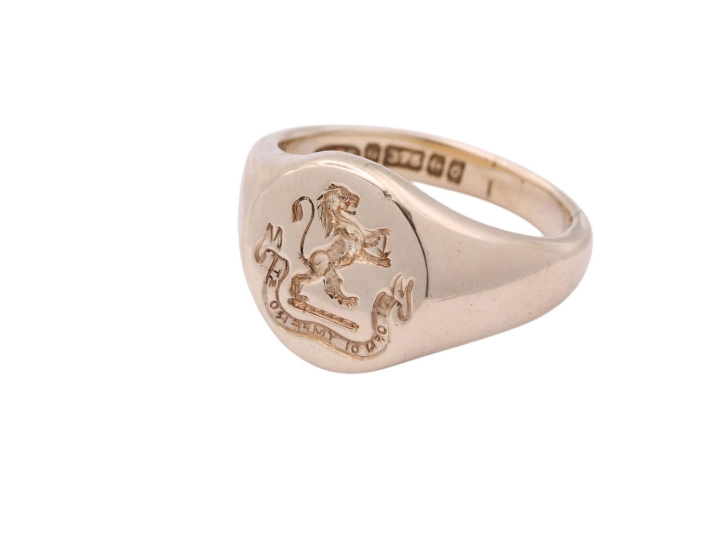 Vintage 9ct Gold Intaglio Lion "Fearless in his pride" Welsh Signet Ring, 1963