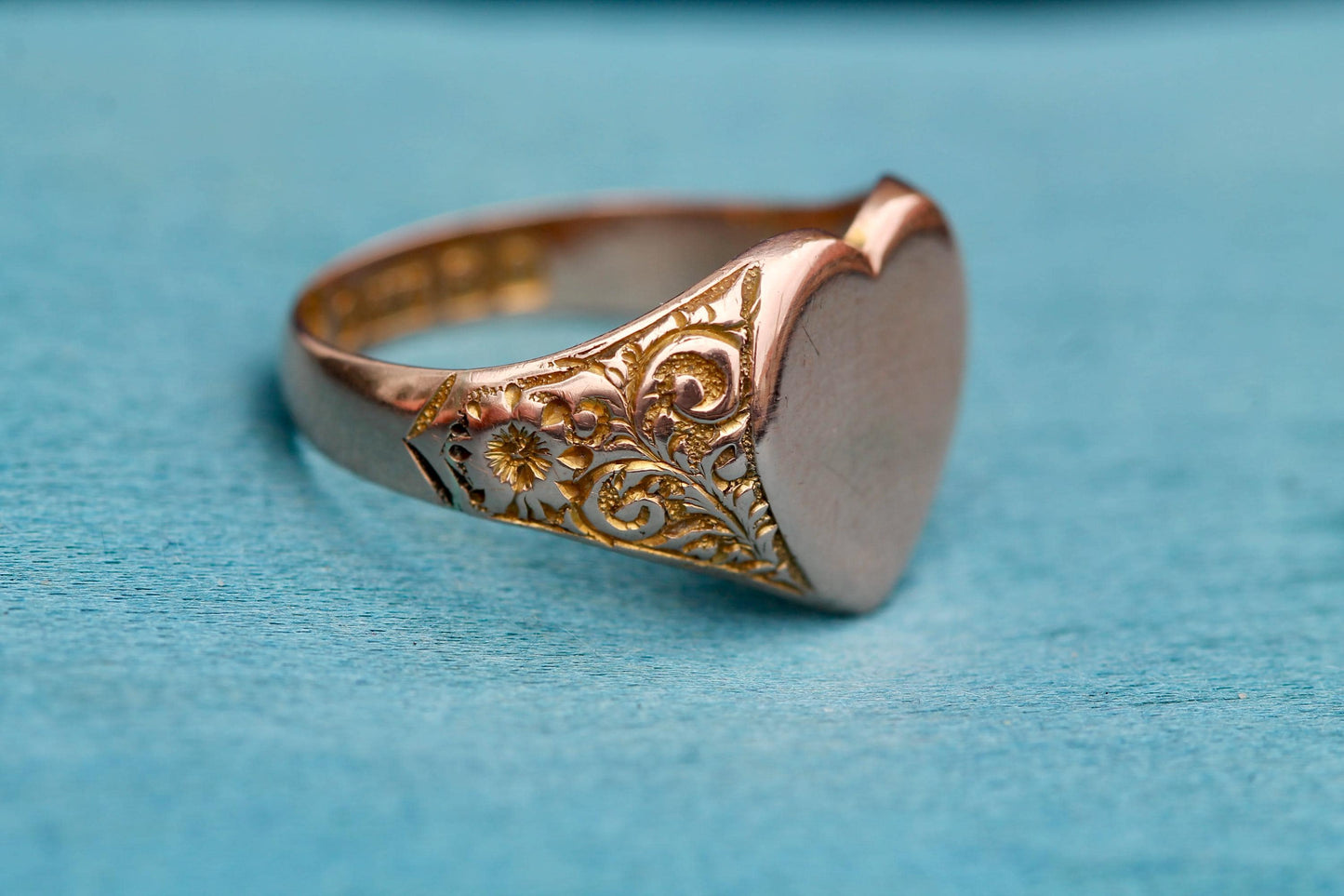 Antique 9ct Gold Heart Signet Ring, 1913