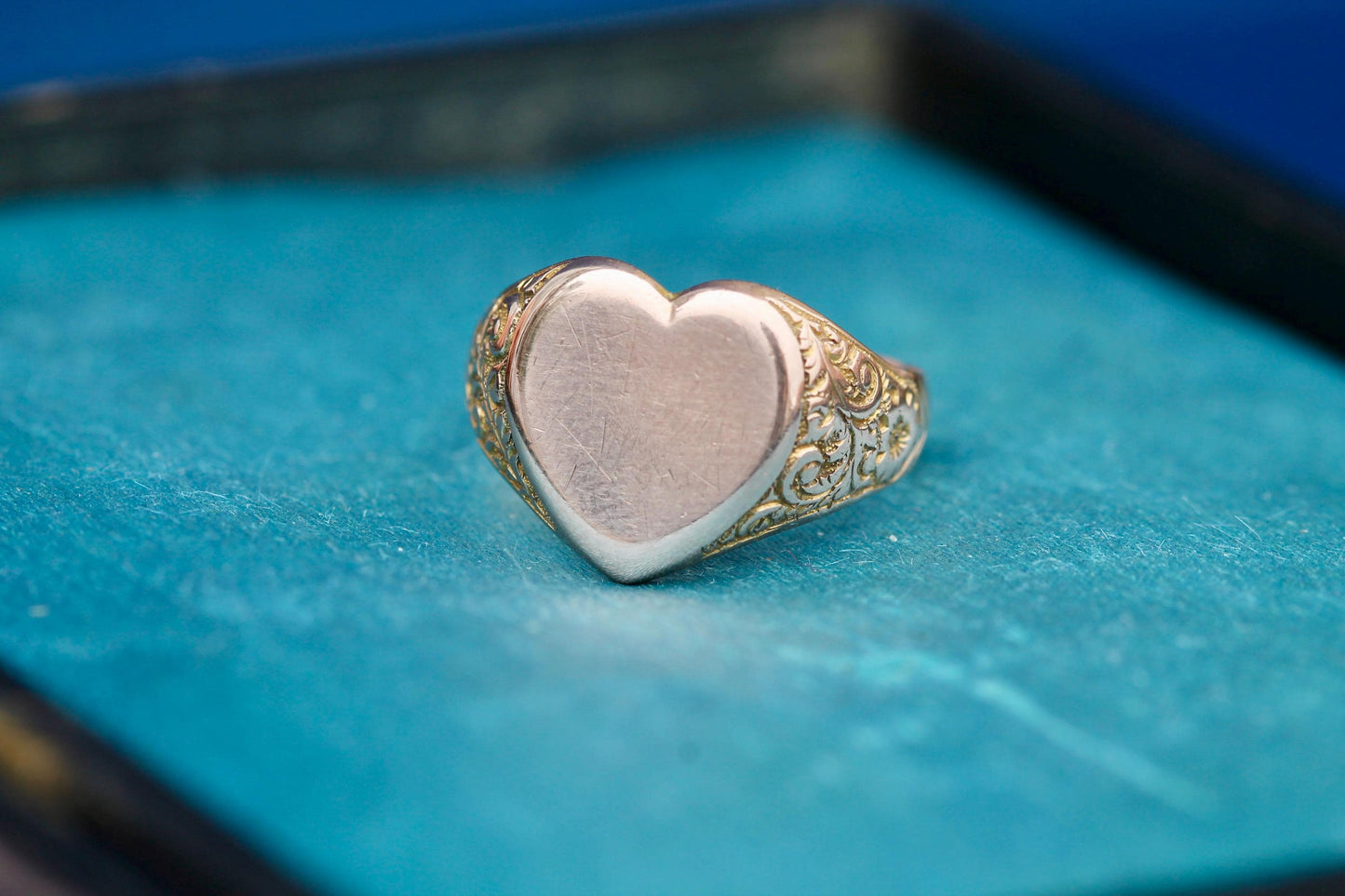 Antique 9ct Gold Heart Signet Ring, 1913
