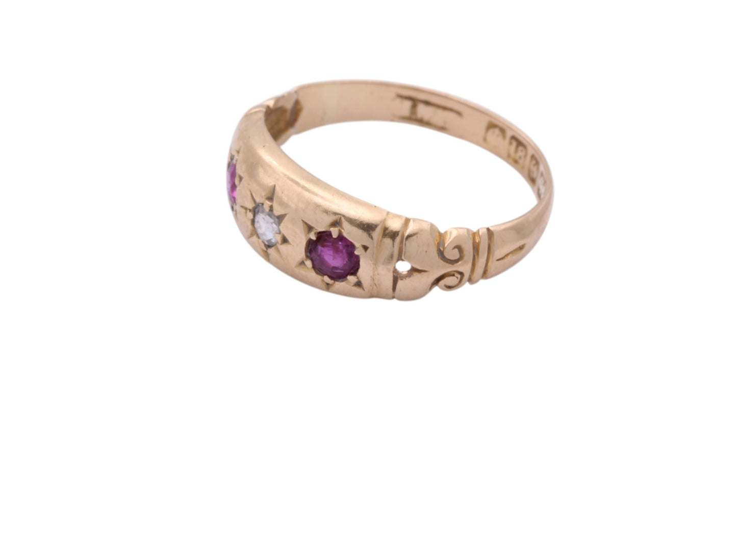 Antique 18ct Gold Diamond Ruby Gypsy Set Ring, 1915