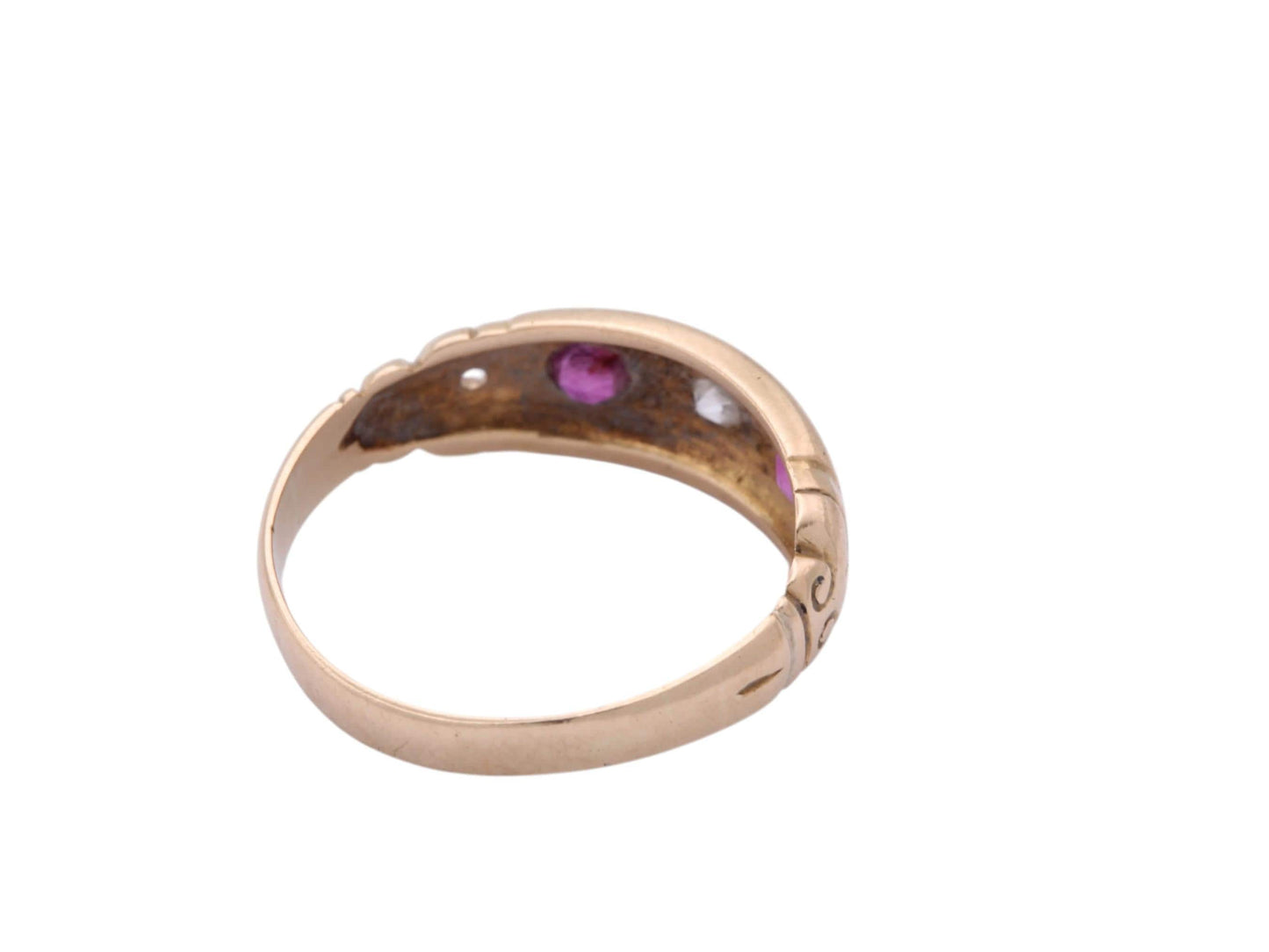 Antique 18ct Gold Diamond Ruby Gypsy Set Ring, 1915