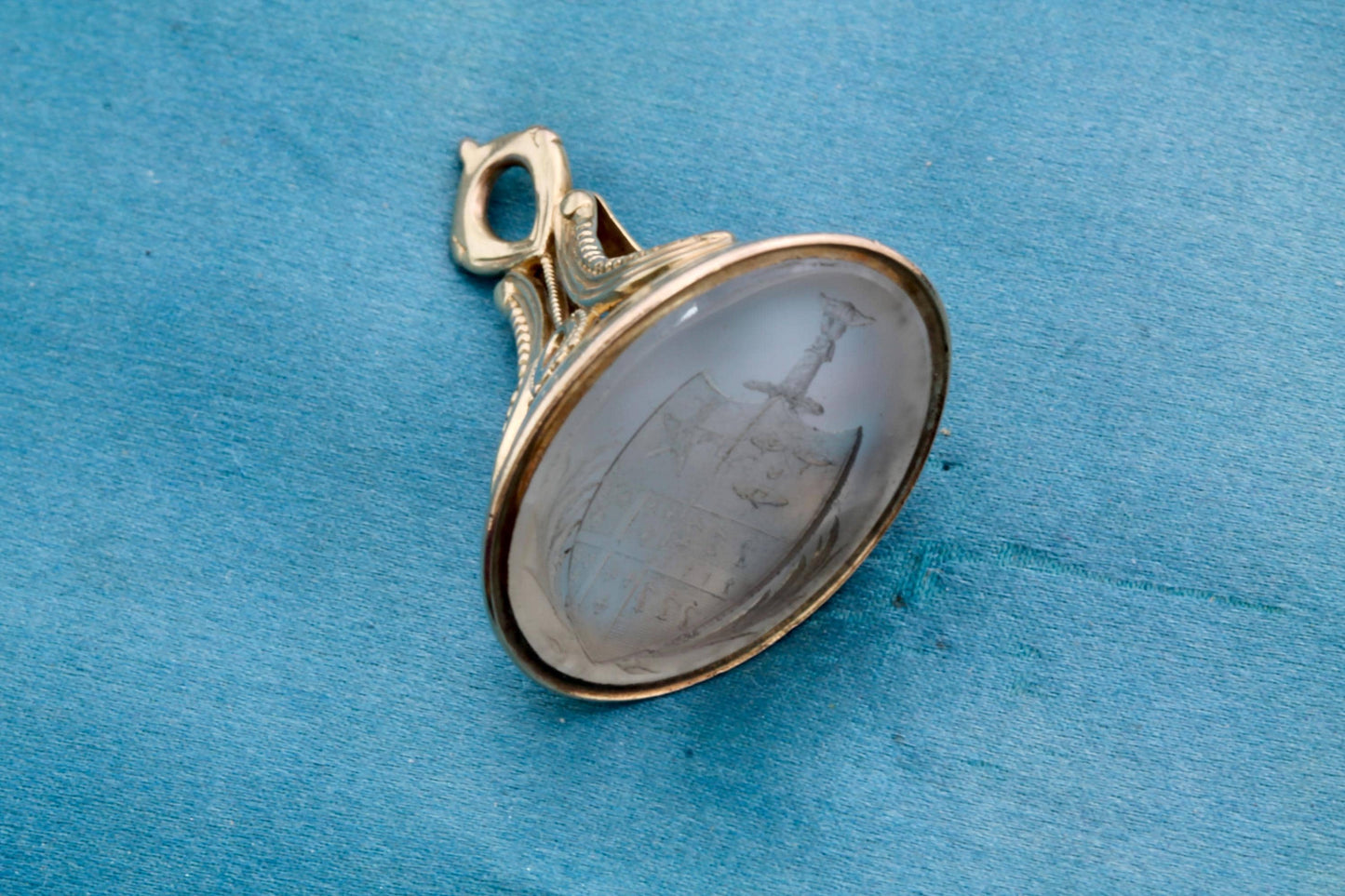Antique 9ct Gold Chalcedony Intaglio Seal, c.1860
