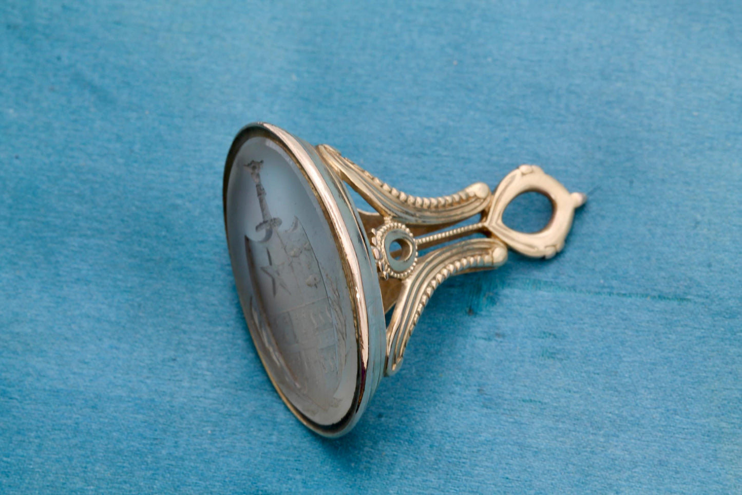 Antique 9ct Gold Chalcedony Intaglio Seal, c.1860