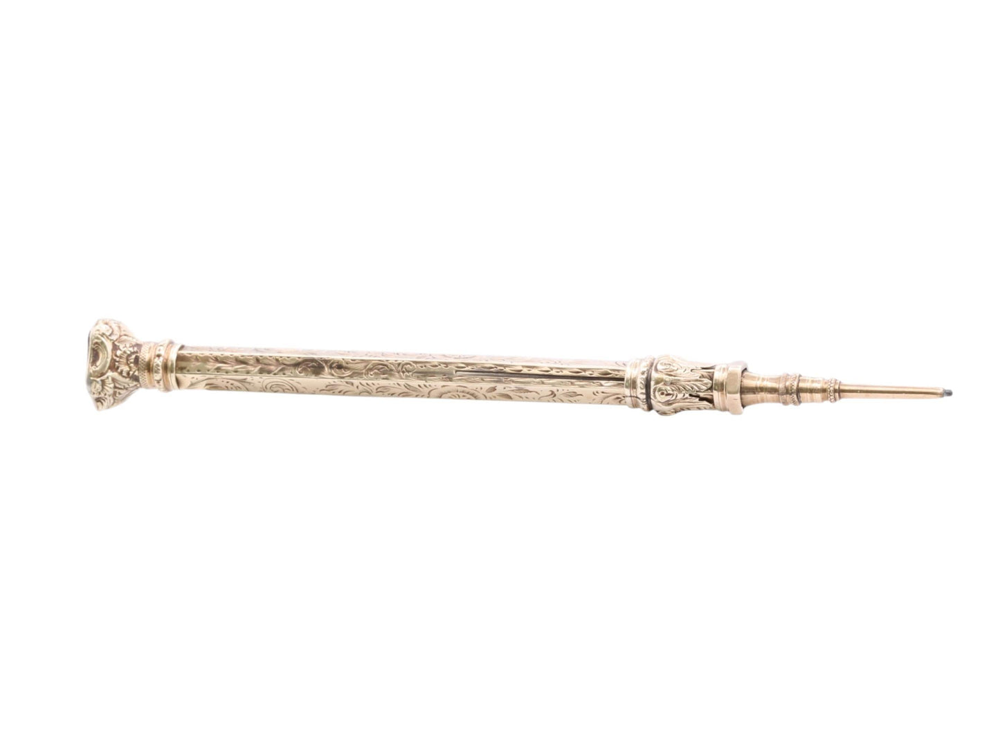 Antique 9ct Gold Sliding Pencil Amethyst Intaglio "Thus I flourish" Sic Viresco