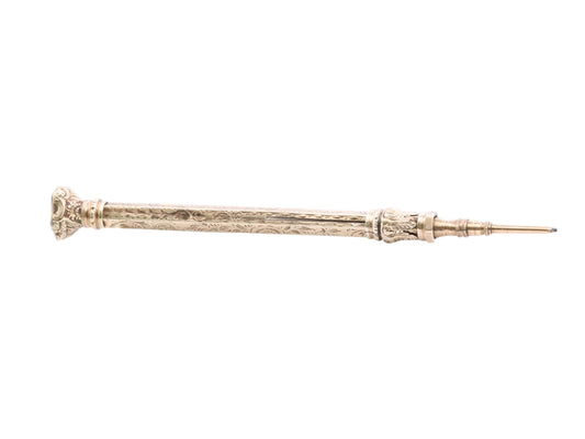 Antique 9ct Gold Sliding Pencil Amethyst Intaglio "Thus I flourish" Sic Viresco