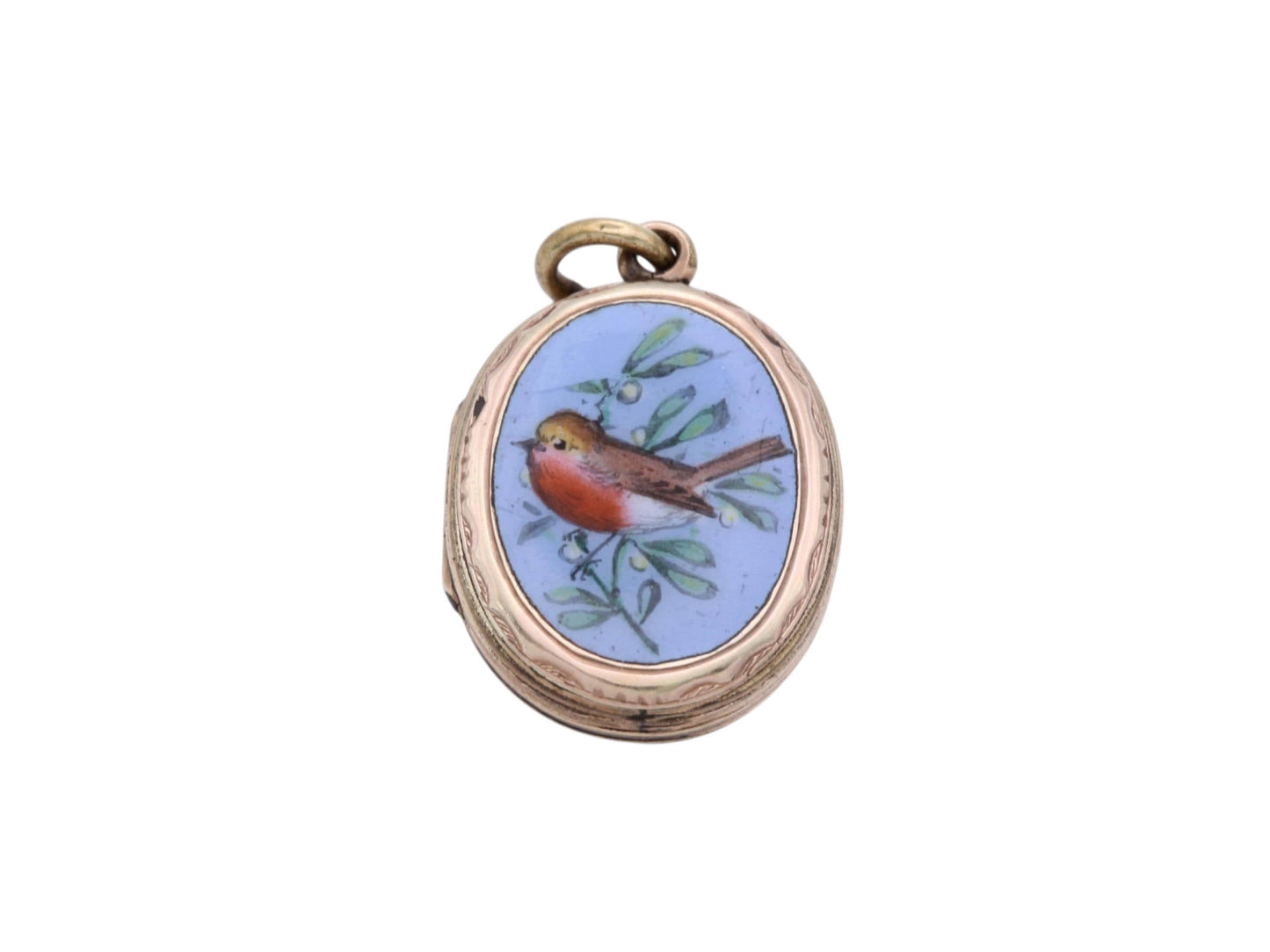 Antique Victorian 9ct Gold Robin Enamel Locket