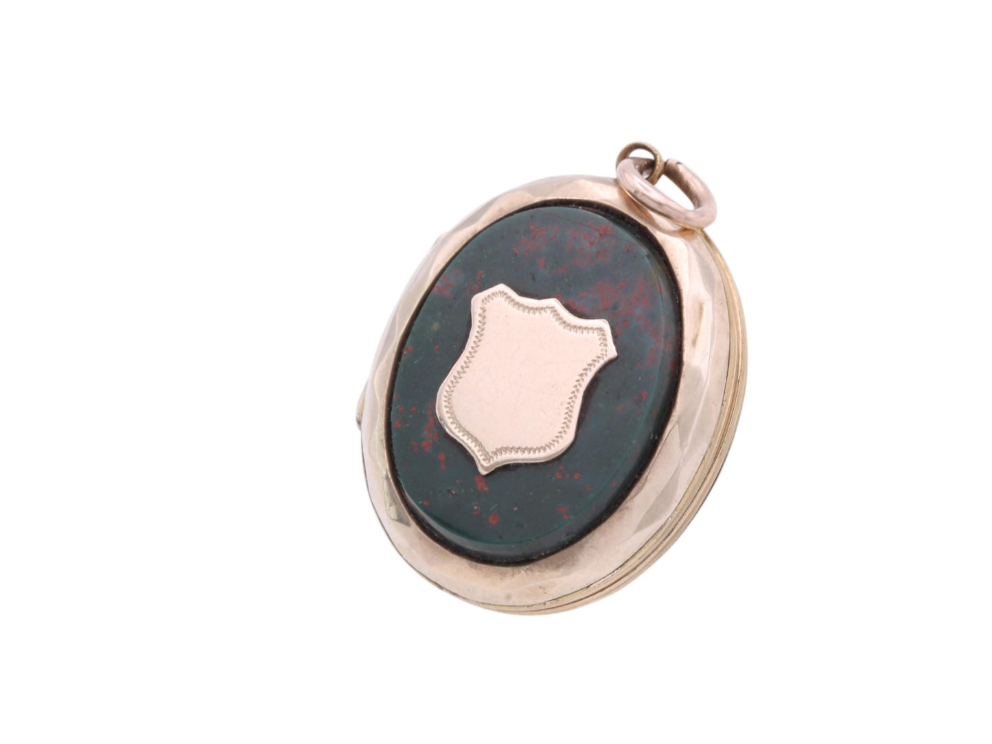 Antique Victorian 9ct Gold Bloodstone Locket with Shield Cartouche, c.1860