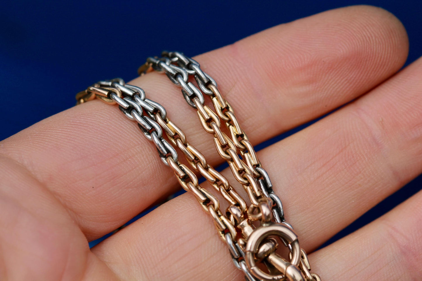 Antique 18ct Gold & Platinum Wheat Link Double Albert Necklace Chain, 14.5"