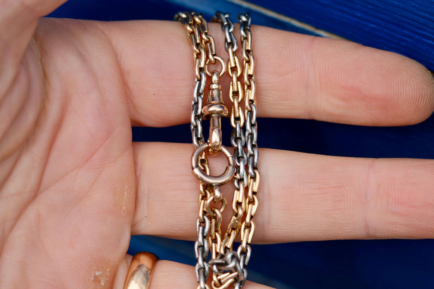 Antique 18ct Gold & Platinum Wheat Link Double Albert Necklace Chain, 14.5"