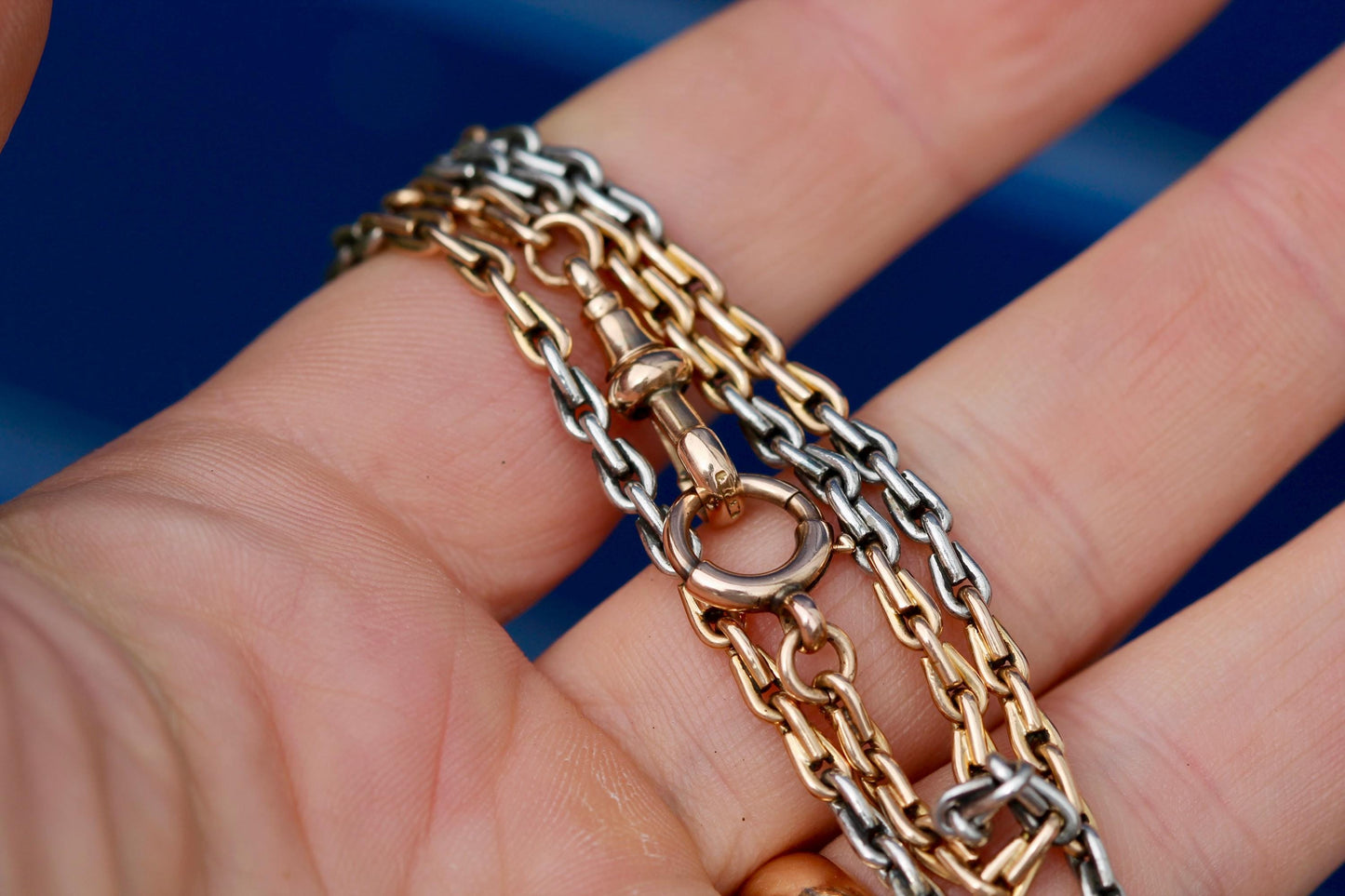 Antique 18ct Gold & Platinum Wheat Link Double Albert Necklace Chain, 14.5"