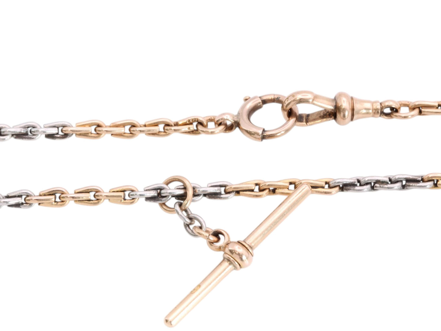 Antique 18ct Gold & Platinum Wheat Link Double Albert Necklace Chain, 14.5"