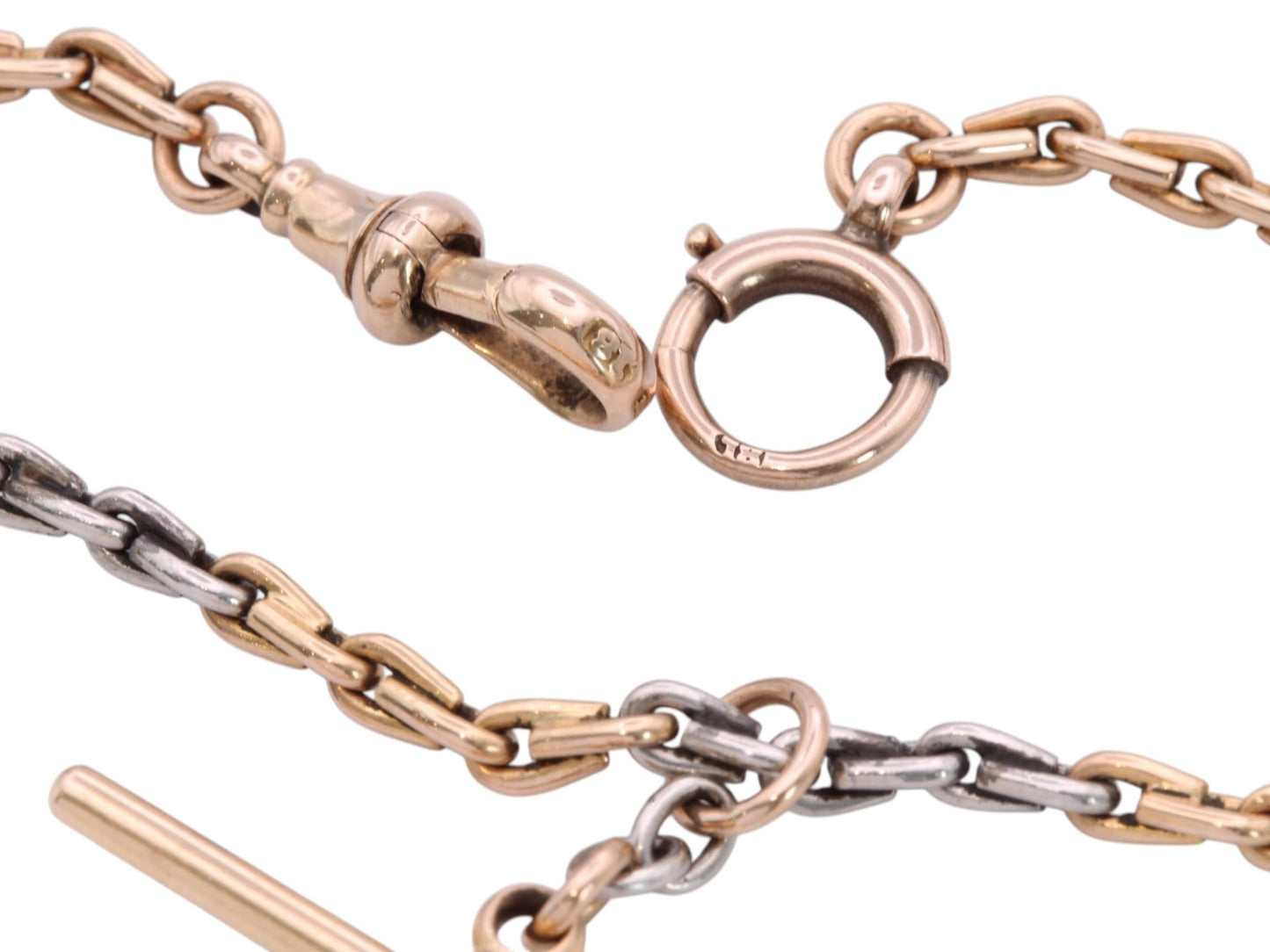 Antique 18ct Gold & Platinum Wheat Link Double Albert Necklace Chain, 14.5"