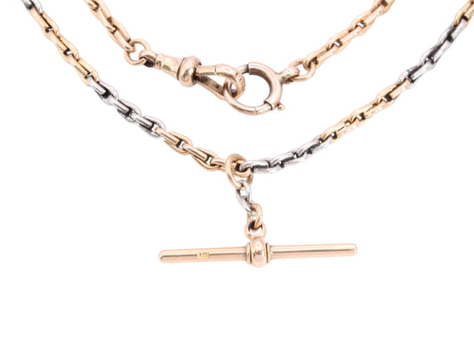 Antique 18ct Gold & Platinum Wheat Link Double Albert Necklace Chain, 14.5"