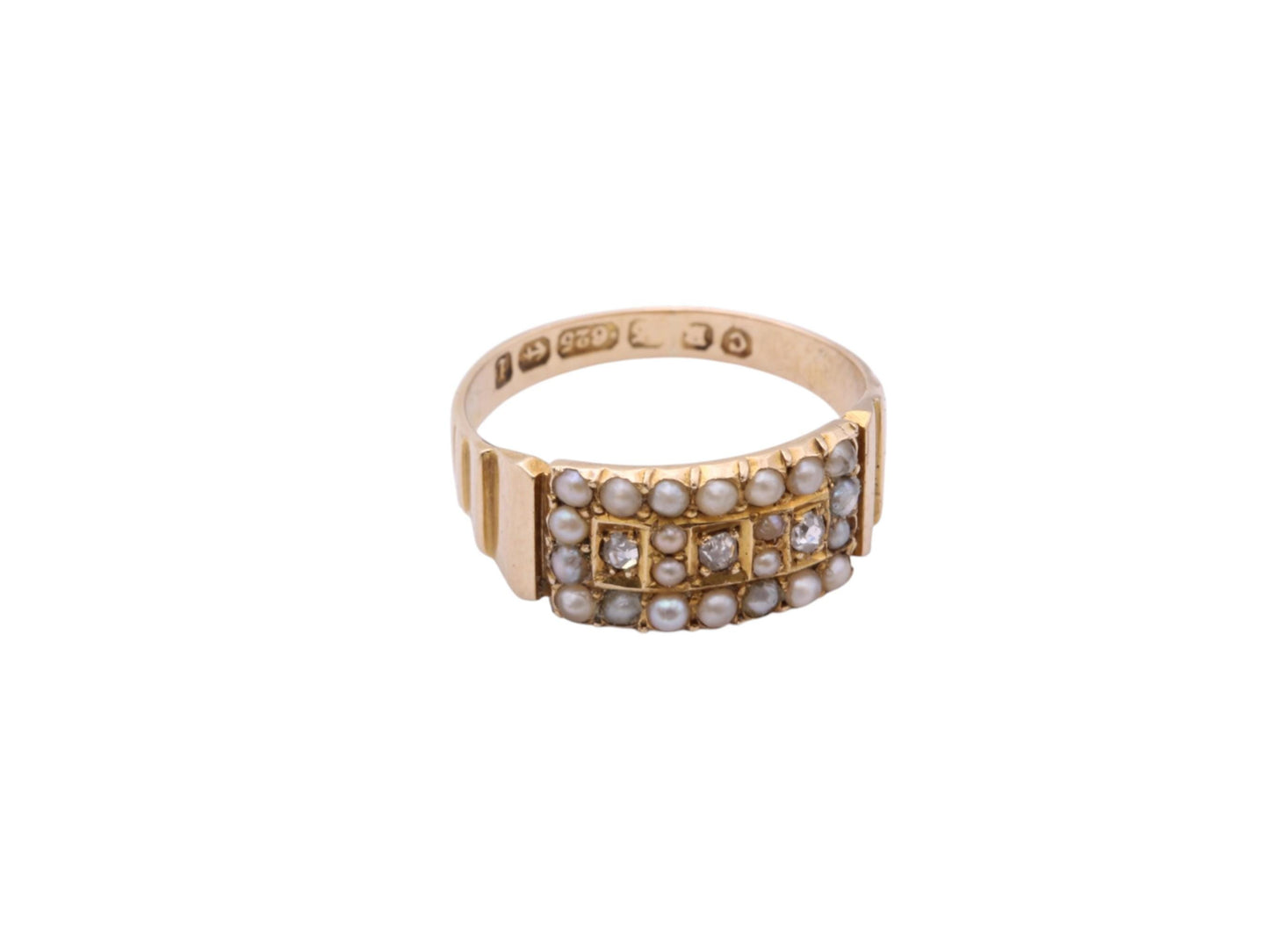Antique 15ct Gold Diamond & Seed Pearl Ring, 1885