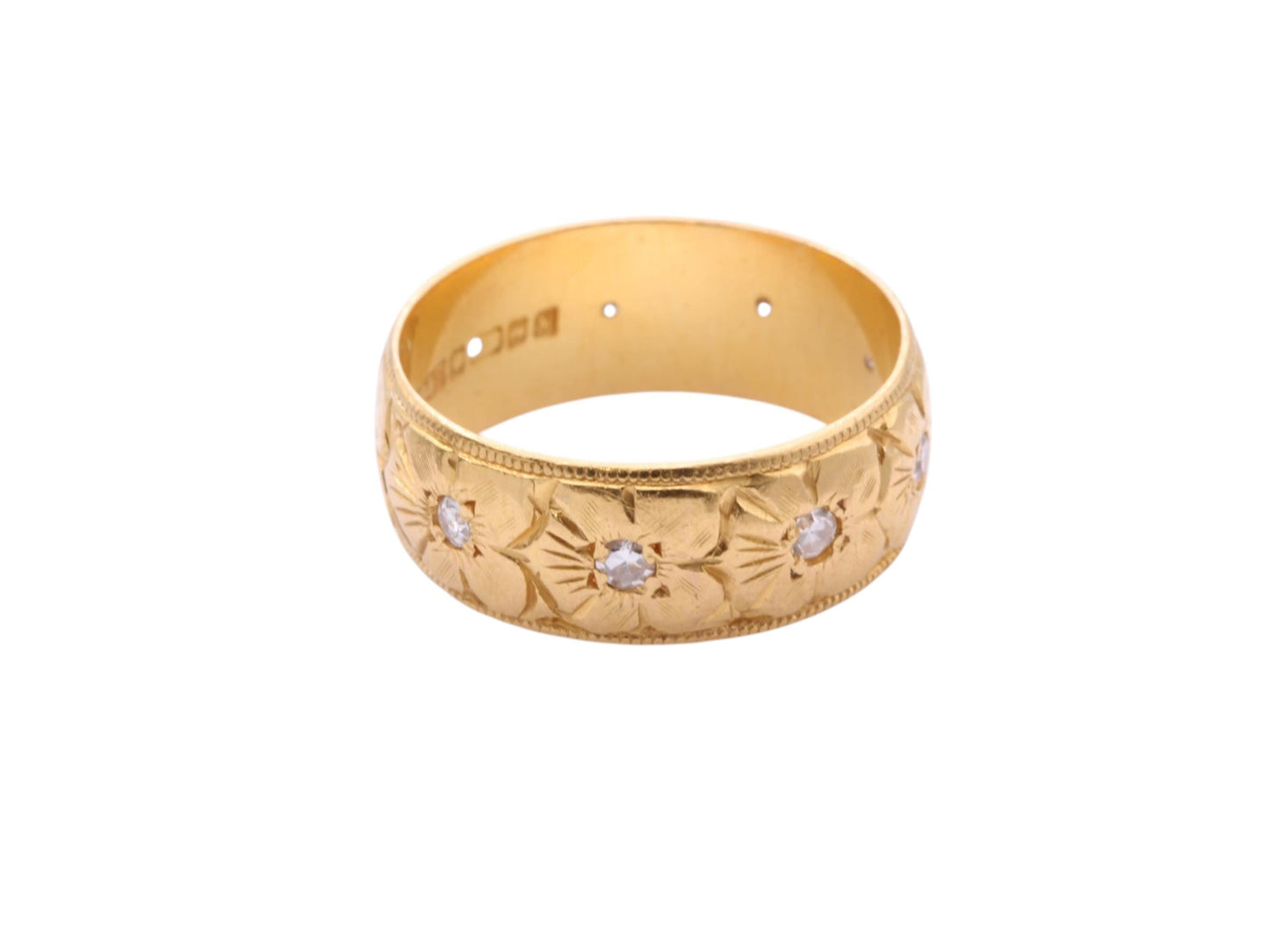 Vintage 22ct Yellow Gold Forget Me Not Chased Diamond Ring