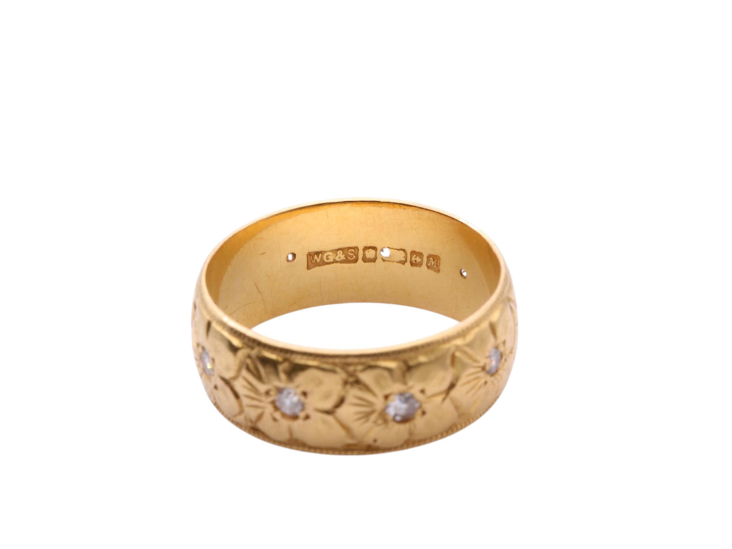 Vintage 22ct Yellow Gold Forget Me Not Chased Diamond Ring