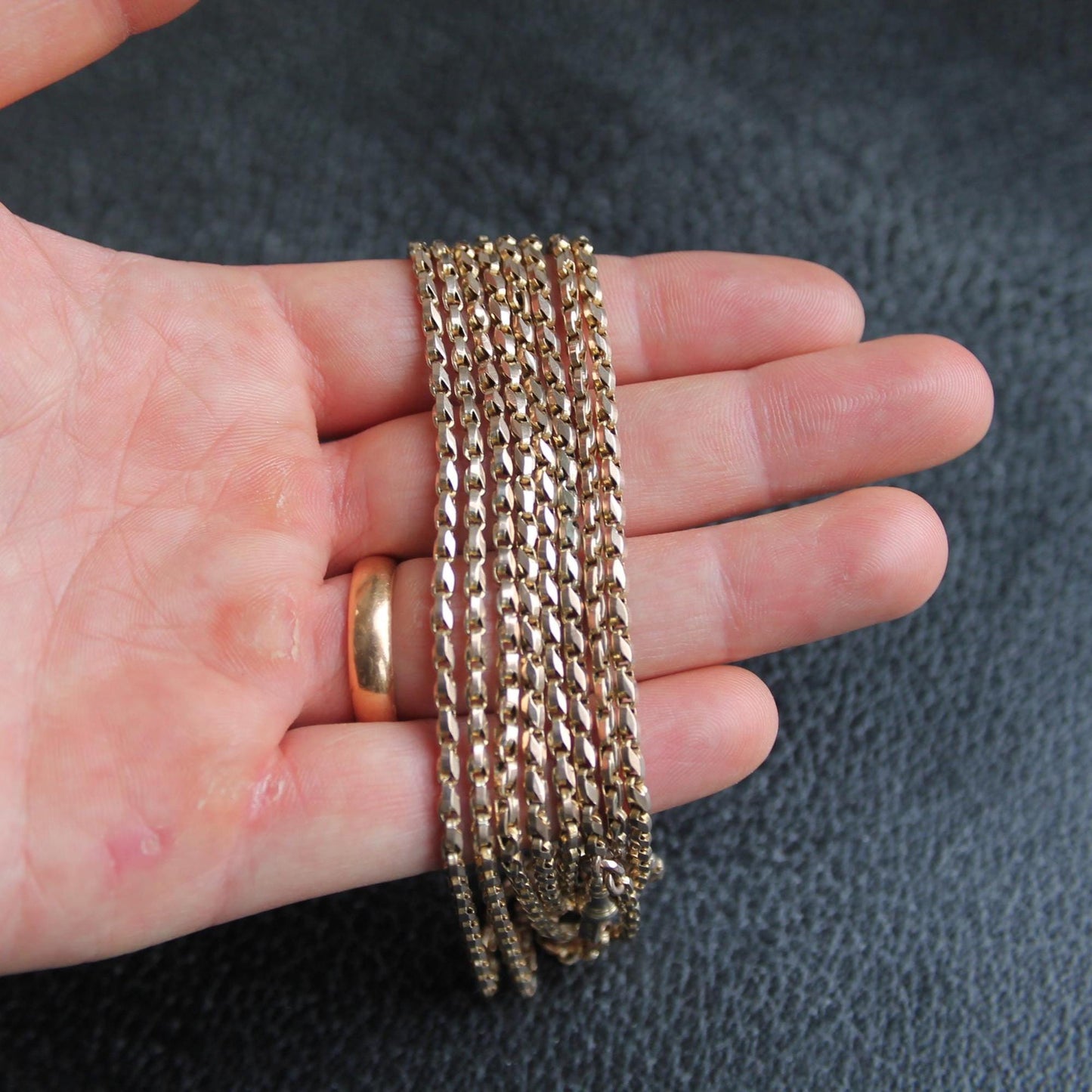 Antique 9ct Gold Tulip Link Long Guard Necklace Chain, 60"