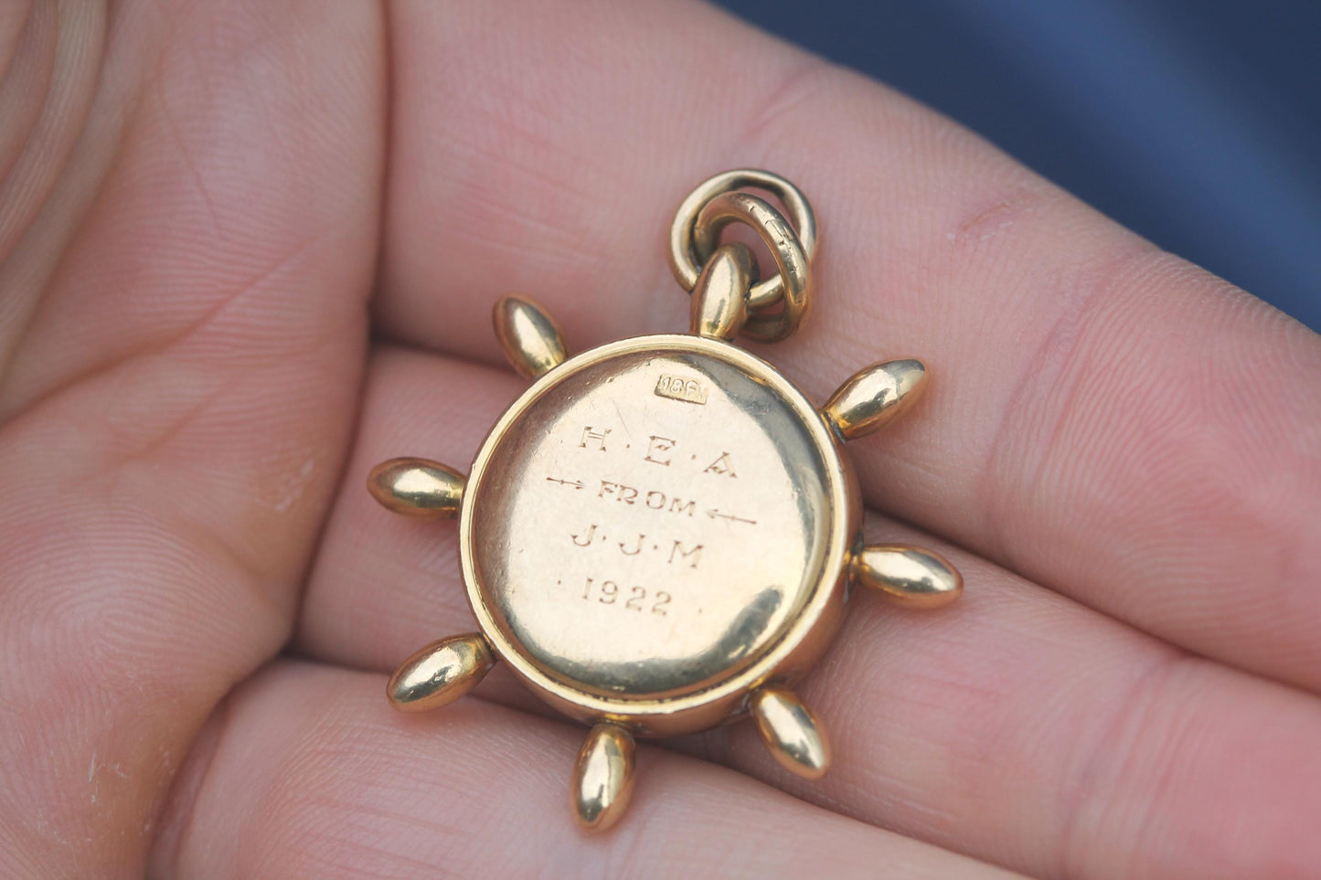 Antique 18ct Gold Ship’s Wheel Compass Pendant, c.1900
